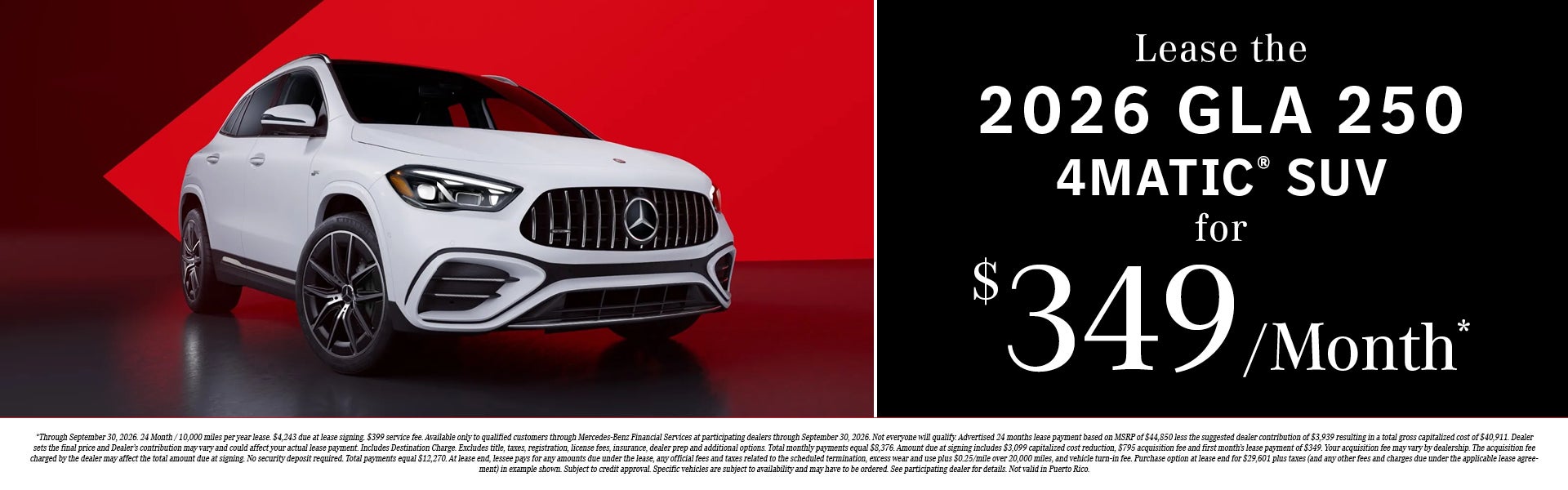 Lease the 2026 GLA 250 4MATIC® SUV for $349 per month*